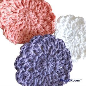 Hand Crafted Unisex Crochet Face Scrubbie Size OS Pack 3 Cotton Flower petal